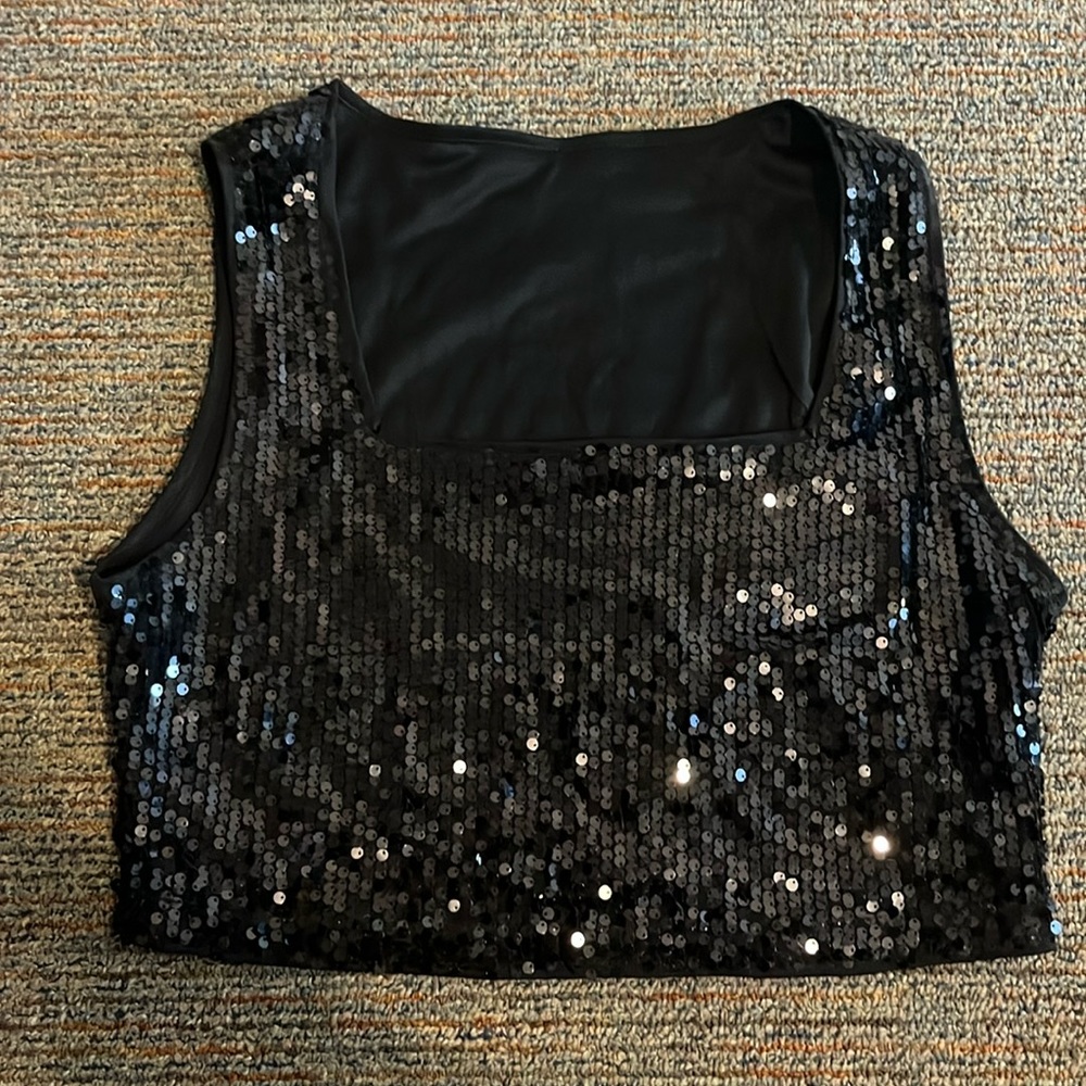Black SHEIN Sequin Crop Top